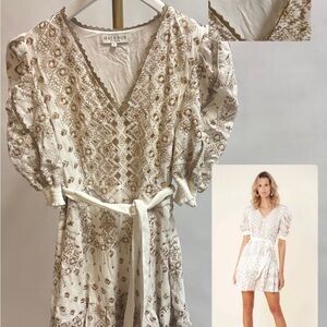 Hale Bob Cream Ruffled Smocked Mini Dress